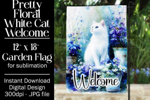 Download White Cat Garden Flag Sublimation Design - Premium Resources